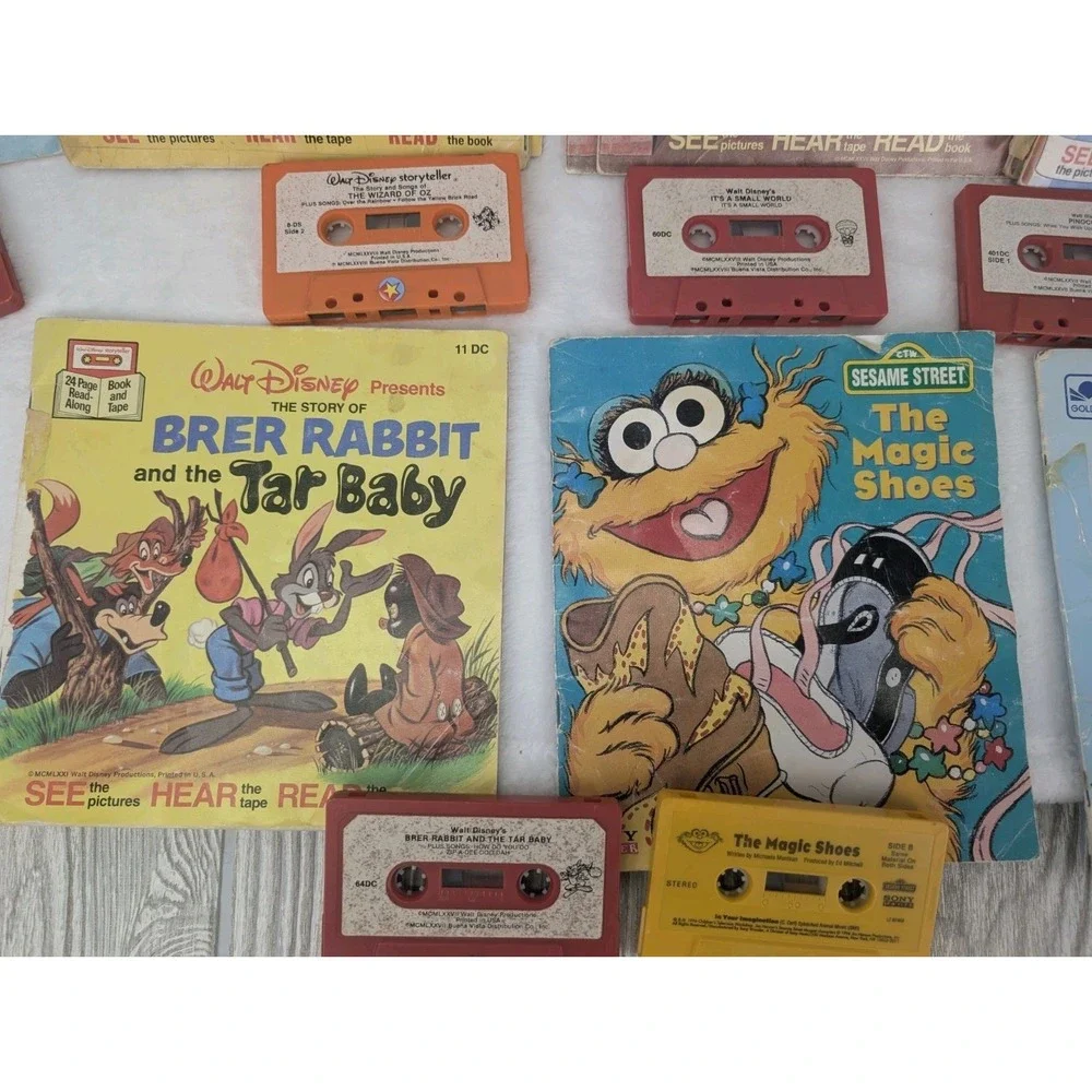 Vintage Walt Disney Read-Along Book & Tape Lot Poppins Oz Robin Hood Garfield